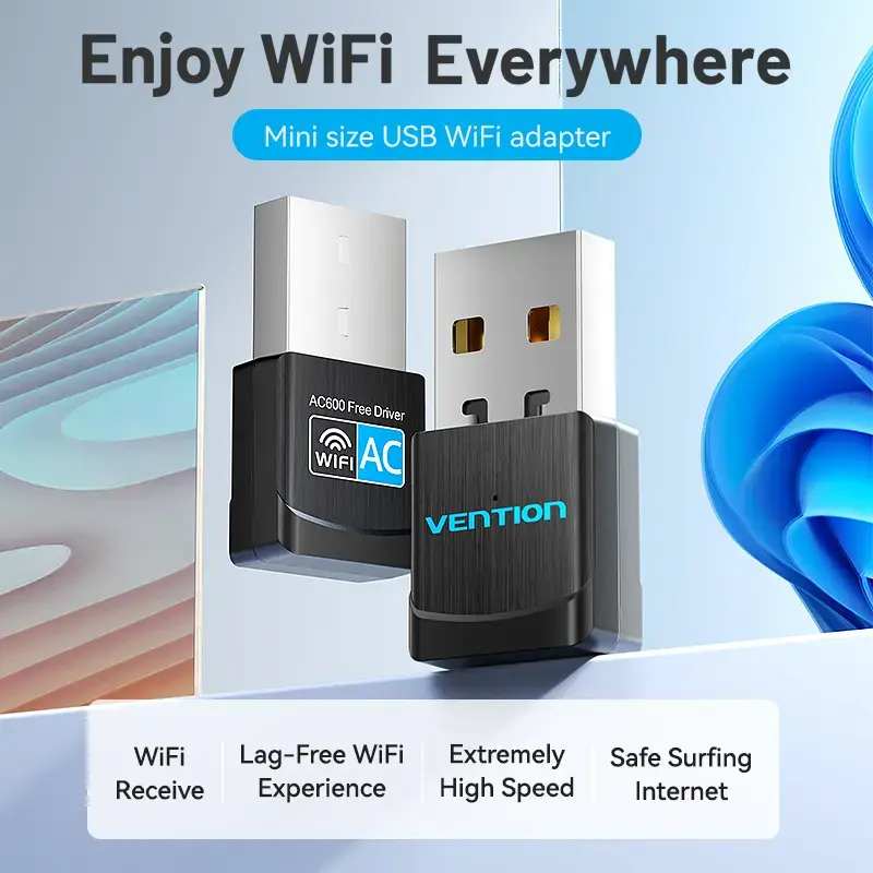 Vention USB Wi-Fi Dualband-Adapter 2,4G/5G Schwarz Wireless USB 433 Mbit/s