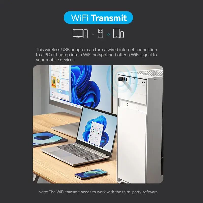 Vention USB Wi-Fi Dualband-Adapter 2,4G/5G Schwarz Wireless USB 433 Mbit/s
