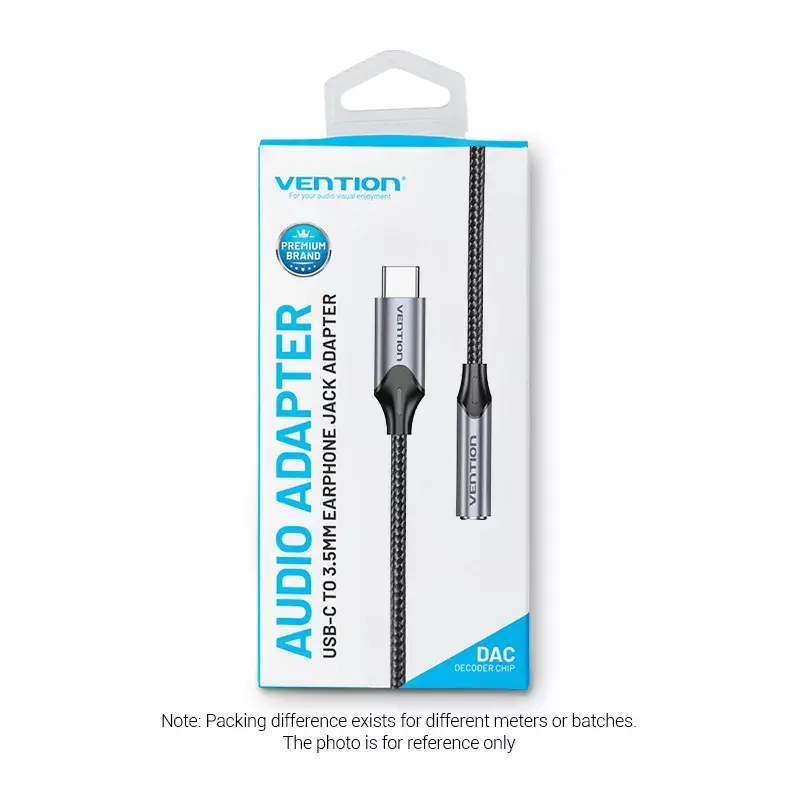 Vention USB-C auf 3,5-mm-Kopfhöreranschluss-Adapter BGMHA, USB Typ-C Stecker auf 3,5 mm Buchse, 0,1 m, grau
