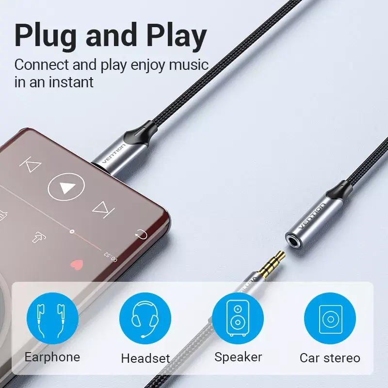Vention USB-C auf 3,5-mm-Kopfhöreranschluss-Adapter BGMHA, USB Typ-C Stecker auf 3,5 mm Buchse, 0,1 m, grau