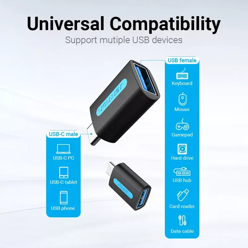 Vention USB-C auf USB 3.0 OTG Adapter CDUB0 — USB-C Stecker auf USB-A Buchse, schwarz PVC, vernickelte Kontakte