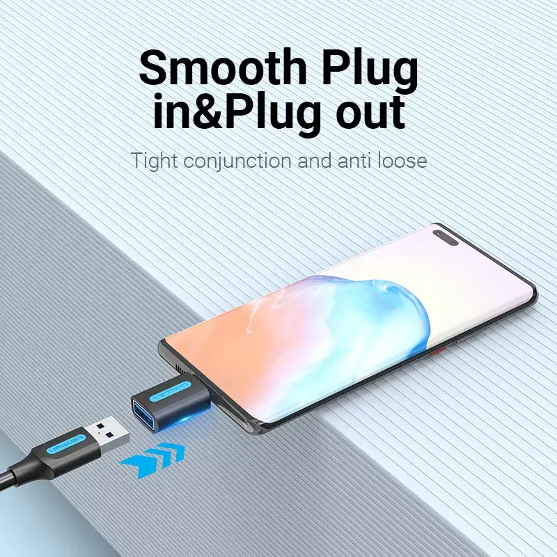Vention USB-C auf USB 3.0 OTG Adapter CDUB0 — USB-C Stecker auf USB-A Buchse, schwarz PVC, vernickelte Kontakte