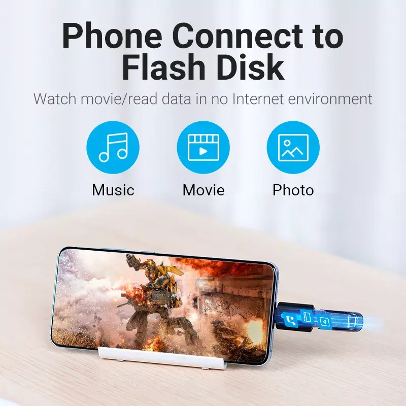 Vention USB-C auf USB 3.0 OTG Adapter CDUB0 — USB-C Stecker auf USB-A Buchse, schwarz PVC, vernickelte Kontakte