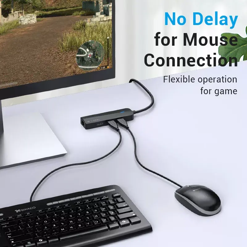 USB 2.0 Hub Vention 3-Port mit 100M Ethernet Adapter, USB 2.0 Host, 4 Ports, Schwarz
