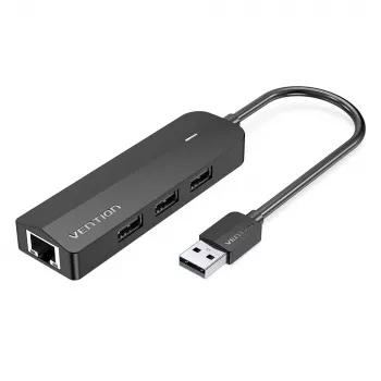 USB 2.0 Hub Vention 3-Port mit 100M Ethernet Adapter, USB 2.0 Host, 4 Ports, Schwarz