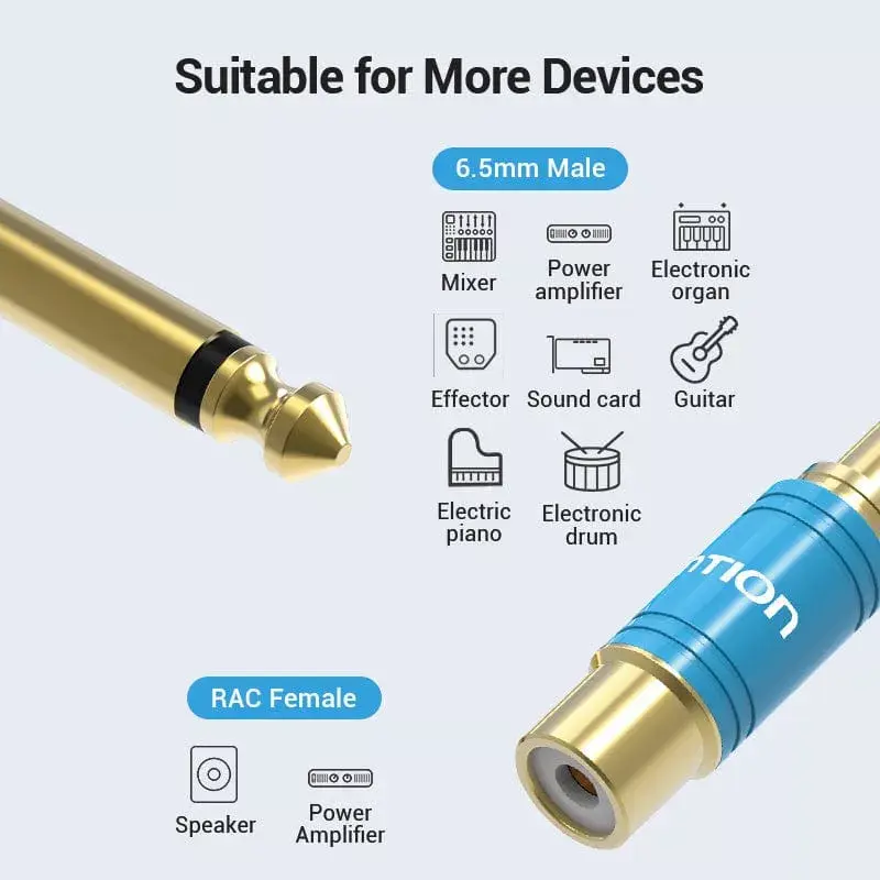 Audio-Adapter Vention VDD-C03 — 6,5mm (Stecker) auf Cinch (Buchse), vergoldete Kontakte, blau