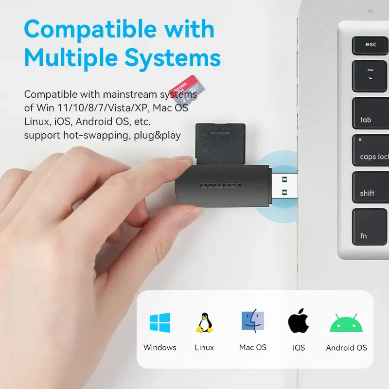 Vention 2-in-1 USB 3.2 Gen 1 (USB 3.0) Kartenleser — SD & MicroSD, Schwarz, Kompakt