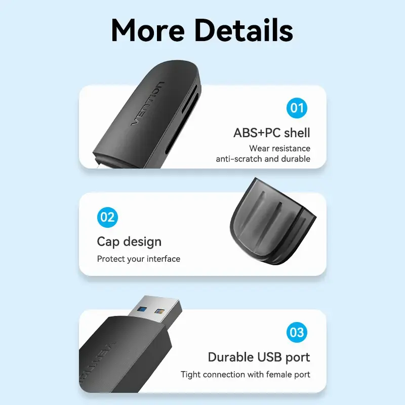 Vention 2-in-1 USB 3.2 Gen 1 (USB 3.0) Kartenleser — SD & MicroSD, Schwarz, Kompakt