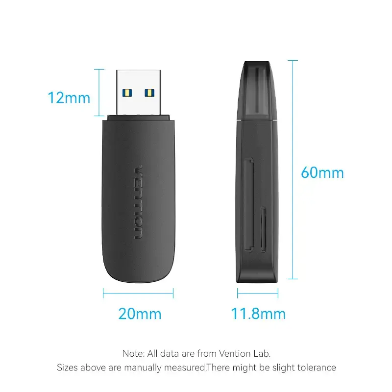 Vention 2-in-1 USB 3.2 Gen 1 (USB 3.0) Kartenleser — SD & MicroSD, Schwarz, Kompakt