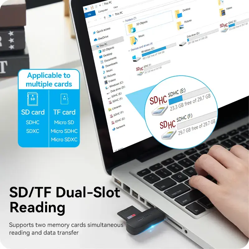 Vention 2-in-1 USB 3.2 Gen 1 (USB 3.0) Kartenleser — SD & MicroSD, Schwarz, Kompakt