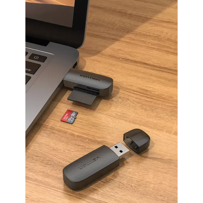 Vention 2-in-1 USB 3.0 A Card Reader SD+TF, USB 3.2 Gen 1, 5000 Mbit/s, Schwarz