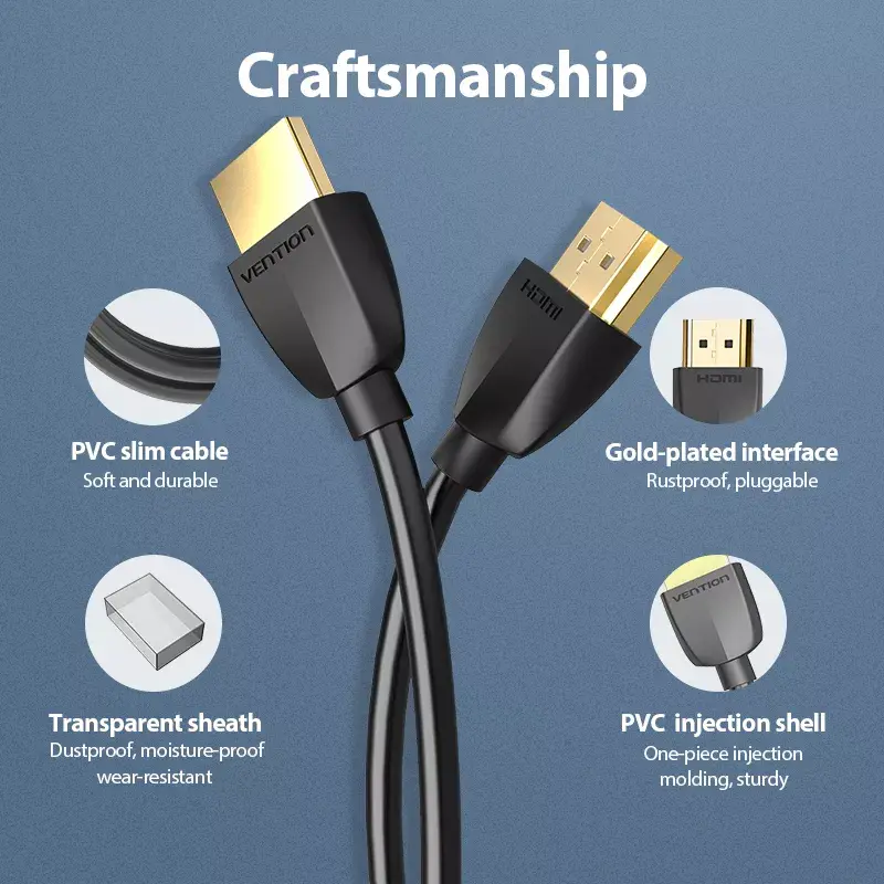 Vention Tragbares HDMI-Kabel 0,5 m Schwarz HDMI 2.0 18 Gbit/s