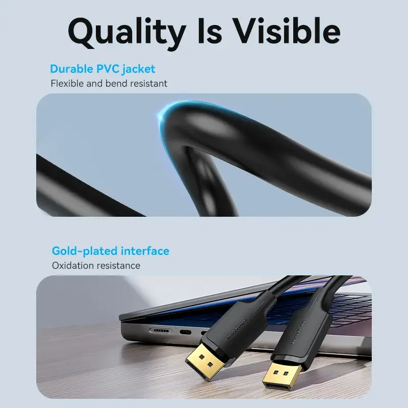 DisplayPort-Kabel, Stecker-Stecker, Vention, 1,5 m, 4K HD, Schwarz, 6 mm Durchmesser