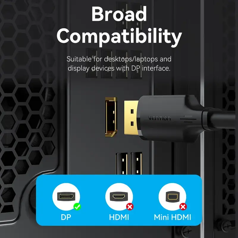 DisplayPort-Kabel, Stecker-Stecker, Vention, 1,5 m, 4K HD, Schwarz, 6 mm Durchmesser