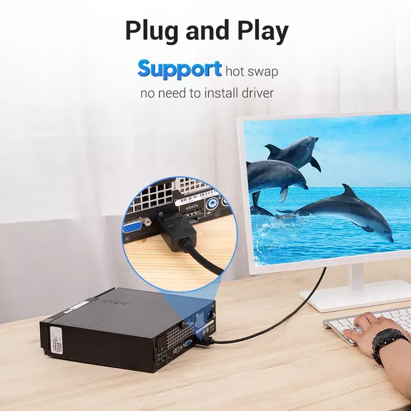 DisplayPort-auf-DVI-Kabel Vention HAFBH – DisplayPort auf DVI, 1 m, schwarz, 5,2 mm