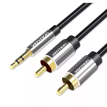 Audio-Kabel Vention 3,5 mm Klinke auf 2×Cinch, 1,5 m, Aluminium/Schwarz