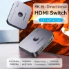 Vention bidirektionaler 2-Port-8K-HDMI-Umschalter AKPH0, HDMI 2.1, 7680×4320@60Hz, USB-C-Stromversorgung, Aluminium, Grau