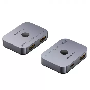 Vention bidirektionaler 2-Port-8K-HDMI-Umschalter AKPH0, HDMI 2.1, 7680×4320@60Hz, USB-C-Stromversorgung, Aluminium, Grau