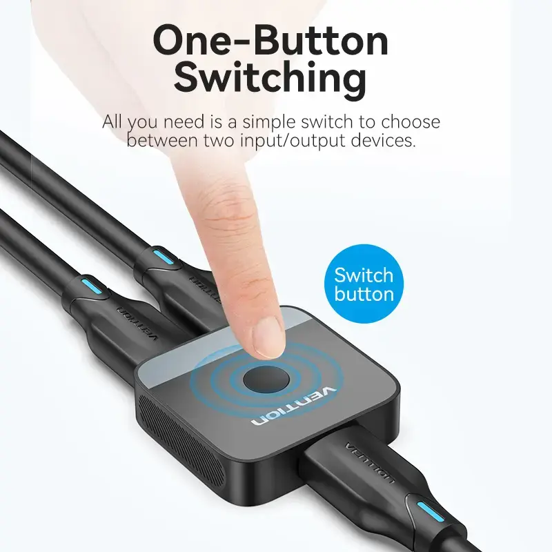 HDMI 2-Port Bi-Direction 4K Switcher Vention AKOB0 — 3 HDMI-Anschlüsse, 3840×2160@60Hz, ABS, Plug and Play