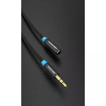 Audio-Verlängerungskabel Vention 3,5 mm 1,5 m, Stecker auf Buchse, baumwollummantelt, schwarze Metallausführung