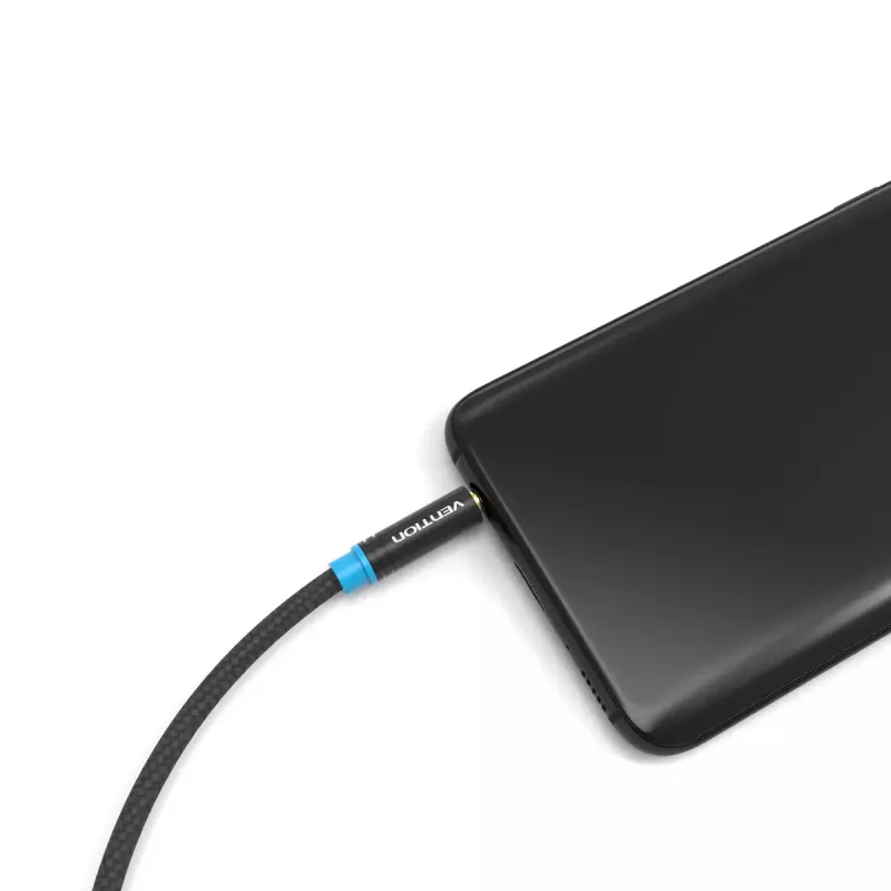 Audio-Verlängerungskabel Vention 3,5 mm 1,5 m, Stecker auf Buchse, baumwollummantelt, schwarze Metallausführung