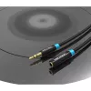 Audio-Verlängerungskabel Vention 3,5 mm 1,5 m, Stecker auf Buchse, baumwollummantelt, schwarze Metallausführung