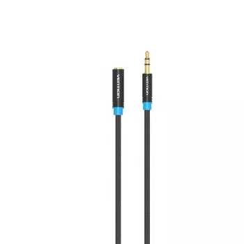 Audio-Verlängerungskabel Vention 3,5 mm 1,5 m, Stecker auf Buchse, baumwollummantelt, schwarze Metallausführung