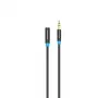 Audio-Verlängerungskabel Vention 3,5 mm 1,5 m, Stecker auf Buchse, baumwollummantelt, schwarze Metallausführung