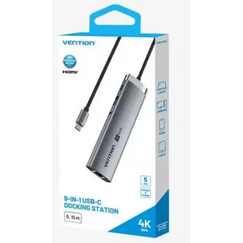Dockingstation Vention 9-in-1 USB-C TGVHB — RJ-45, HDMI 4K@60Hz, USB 3.2 Gen1, SD/MicroSD, 1x USB-C