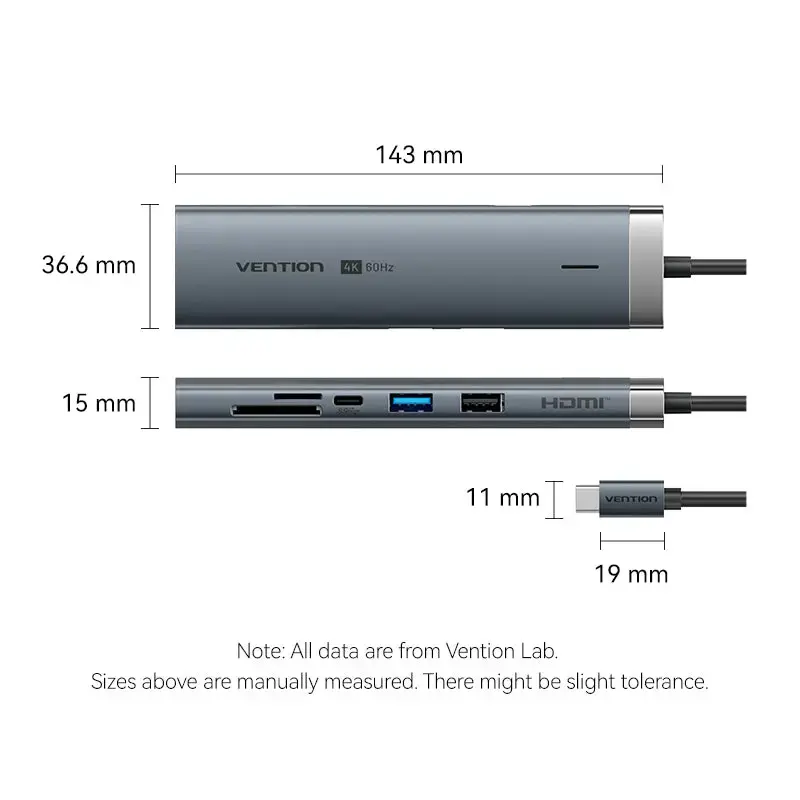 Dockingstation Vention 9-in-1 USB-C TGVHB — RJ-45, HDMI 4K@60Hz, USB 3.2 Gen1, SD/MicroSD, 1x USB-C