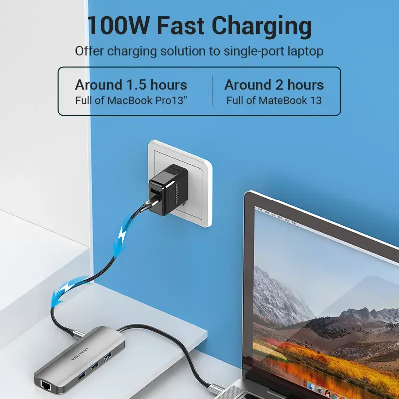 Dockingstation Vention Multifunktions-USB-C auf HDMI USB3.0x3 RJ45 SD TF TRRS 3,5mm PD 0,15M Grau Aluminiumlegierung