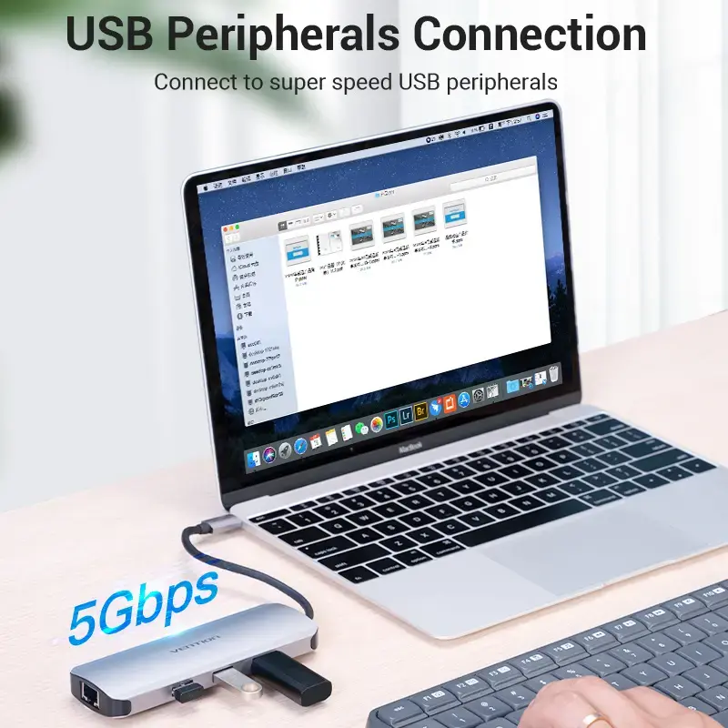 Dockingstation Vention Multifunktions-USB-C auf HDMI USB3.0x3 RJ45 SD TF TRRS 3,5mm PD 0,15M Grau Aluminiumlegierung