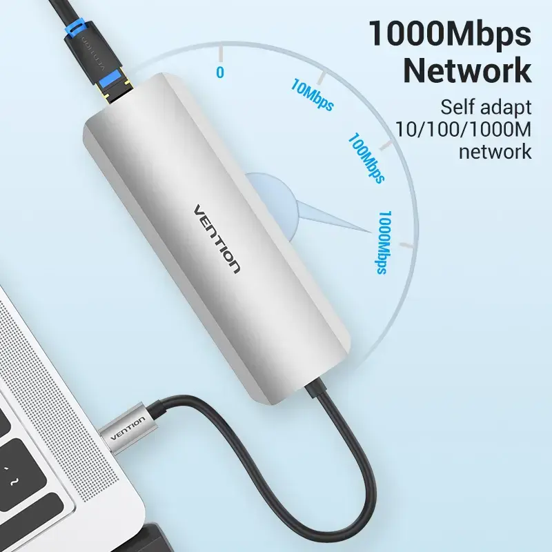 Dockingstation Vention Multifunktions-USB-C auf HDMI USB3.0x3 RJ45 SD TF TRRS 3,5mm PD 0,15M Grau Aluminiumlegierung