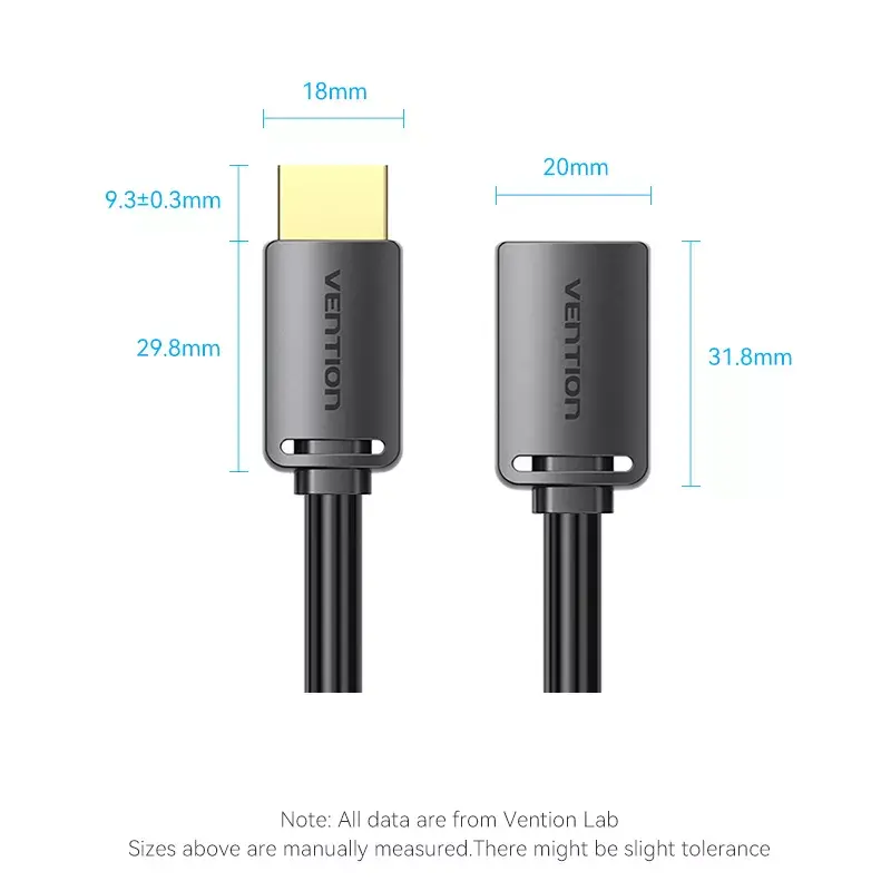 HDMI-Kabel Vention AHCBF 1 m, HDMI-A Stecker auf HDMI-A Buchse, 18 Gbit/s, 4K, schwarz