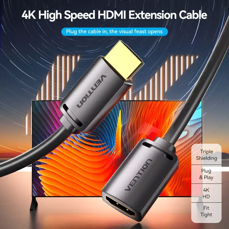 HDMI-Kabel Vention AHCBF 1 m, HDMI-A Stecker auf HDMI-A Buchse, 18 Gbit/s, 4K, schwarz