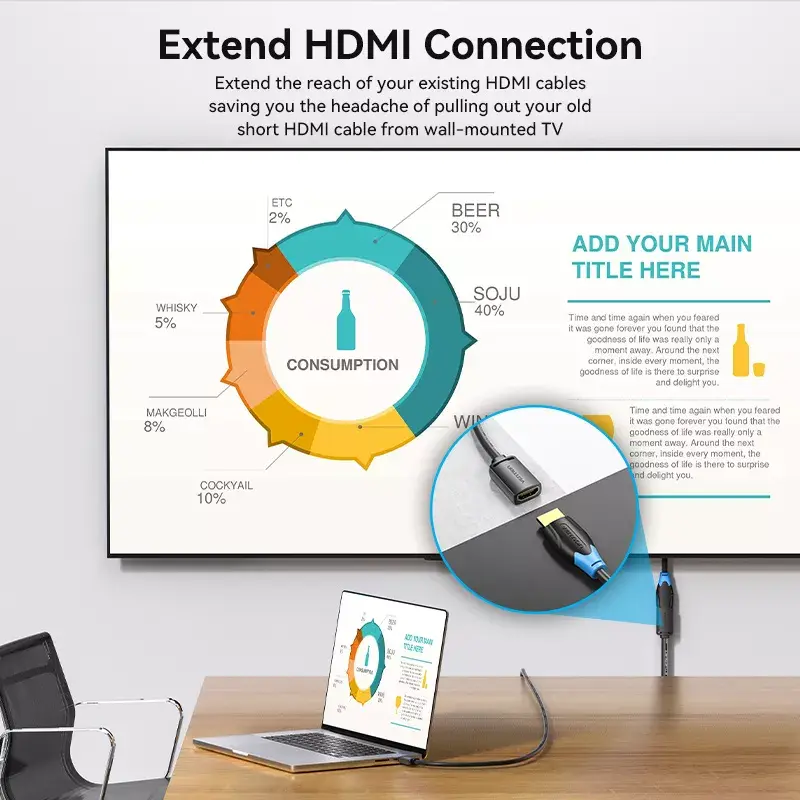 HDMI-Kabel Vention AHCBF 1 m, HDMI-A Stecker auf HDMI-A Buchse, 18 Gbit/s, 4K, schwarz