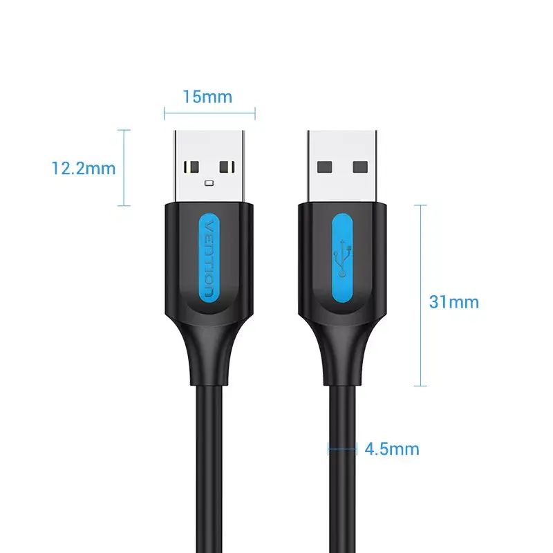 USB 2.0 A–A Kabel Vention 2 m, Schwarz PVC, USB A auf USB A, 0,48 Gbit/s