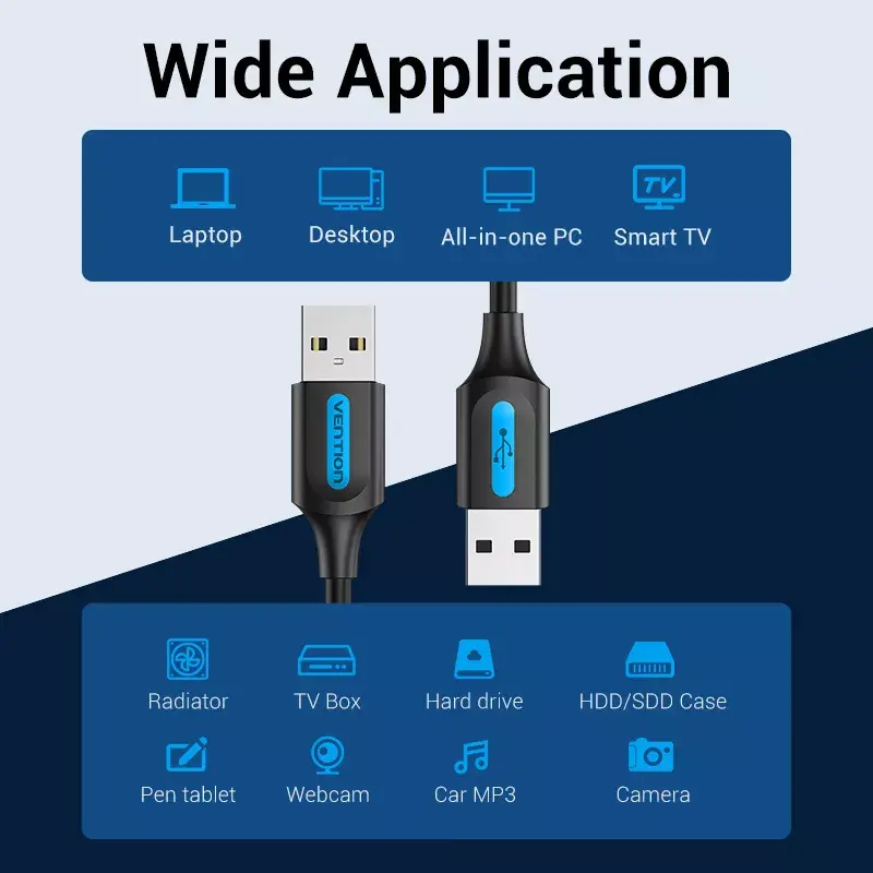 USB 2.0 A–A Kabel Vention 2 m, Schwarz PVC, USB A auf USB A, 0,48 Gbit/s