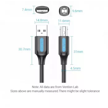 USB 2.0 A Stecker auf B Stecker Kabel 3 m — Vention — schwarz PVC, 480 Mbit/s, 2 A