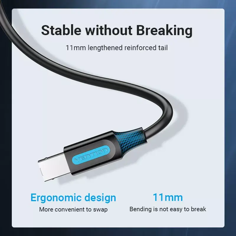 USB 2.0 A Stecker auf B Stecker Kabel 3 m — Vention — schwarz PVC, 480 Mbit/s, 2 A