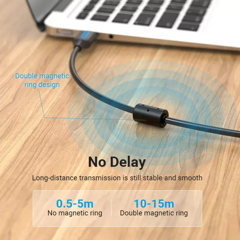 USB 2.0 A Stecker auf B Stecker Kabel 3 m — Vention — schwarz PVC, 480 Mbit/s, 2 A