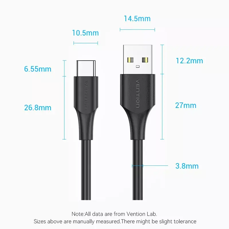 Vention USB 2.0 A Male to C Male 3A Kabel 0.5M Schwarz