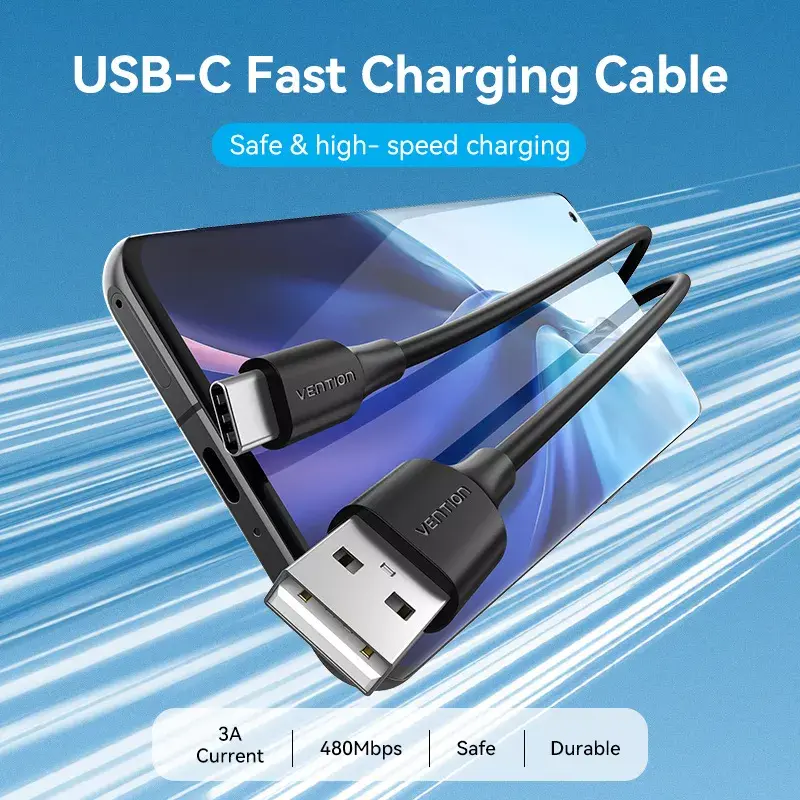 Vention USB 2.0 A Male to C Male 3A Kabel 0.5M Schwarz