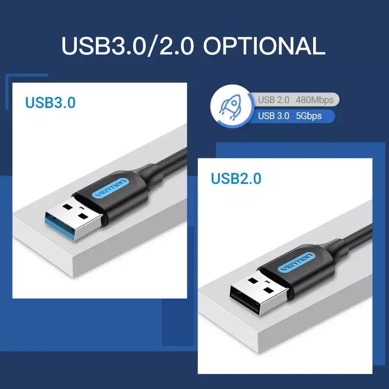 USB-A-auf-USB-A-Kabel Vention CONBD 0,5 m, USB 3.2 Gen 1 (5 Gbit/s), Schwarz