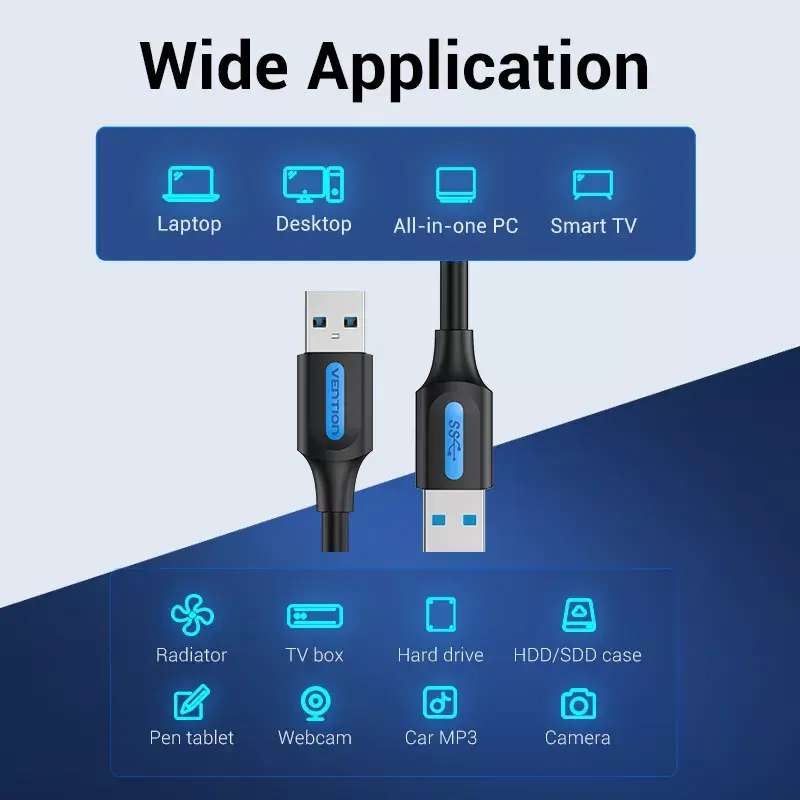 USB-A-auf-USB-A-Kabel Vention CONBD 0,5 m, USB 3.2 Gen 1 (5 Gbit/s), Schwarz