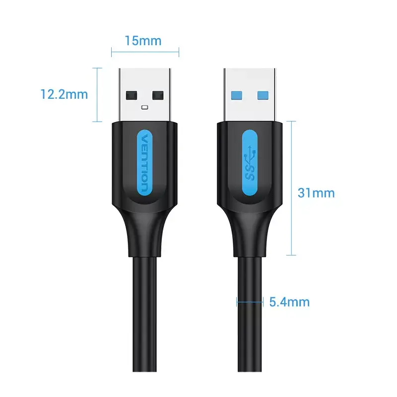 USB 3.0 A‑Stecker-auf-A‑Stecker Kabel 1,5 m — Vention, USB 3.2 Gen 1, Schwarz PVC