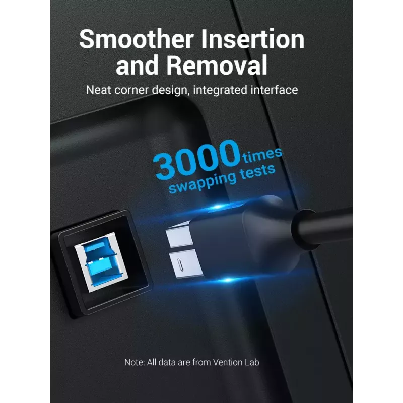 Vention USB 3.0 A auf B Kabel 3 m — USB 3.2 Gen 1 (5 Gbit/s), Schwarz, vernickelte Steckverbinder