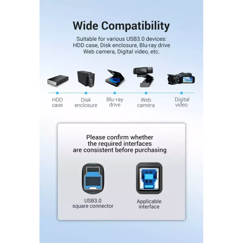 Vention USB 3.0 A auf B Kabel 3 m — USB 3.2 Gen 1 (5 Gbit/s), Schwarz, vernickelte Steckverbinder
