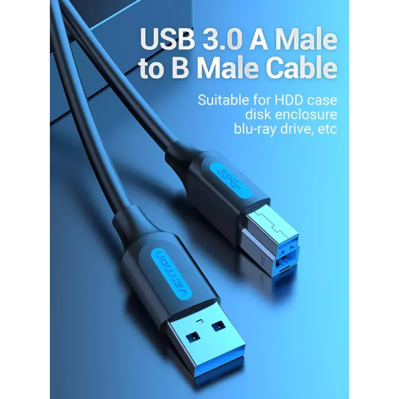 Vention USB 3.0 A auf B Kabel 3 m — USB 3.2 Gen 1 (5 Gbit/s), Schwarz, vernickelte Steckverbinder