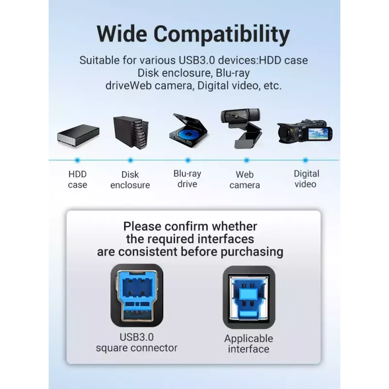 Vention USB 3.0 A auf B Kabel 3 m — USB 3.2 Gen 1 (5 Gbit/s), Schwarz, vernickelte Steckverbinder